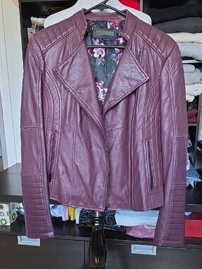 Black Rivet Maroon Leather Moto Jacket